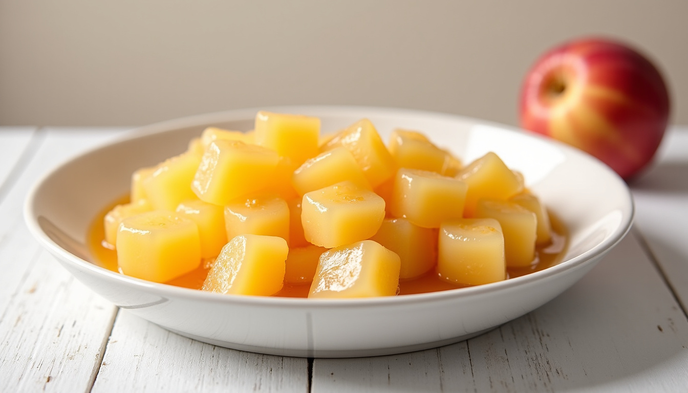 Assiette de compote maison de Reinette du Canada avec des morceaux de pommes