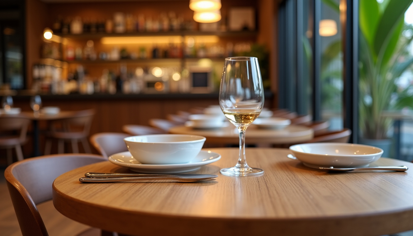 Intérieur du restaurant Chanee Thaï, vue sur les tables en bois et les détails décoratifs thaïs