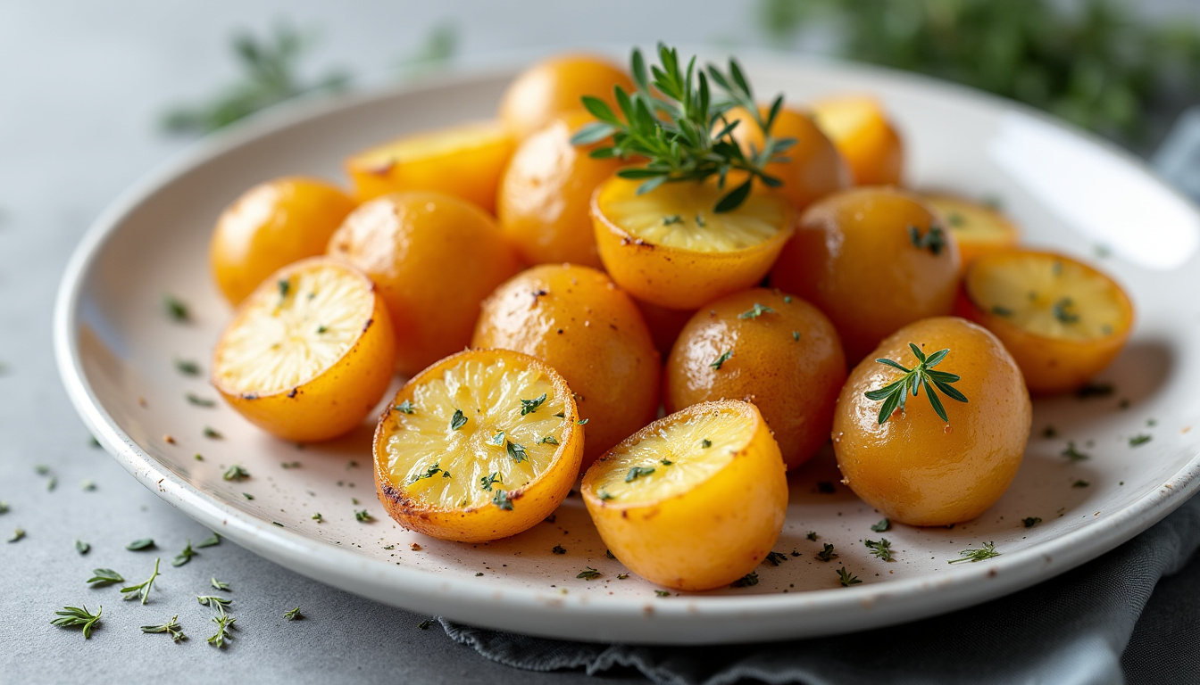 Pommes de terre rôties sur une plaque de four avec des herbes aromatiques
