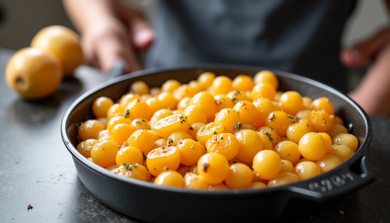 Préparation culinaire de pommes de terre Agata en gratin dans un plat au four