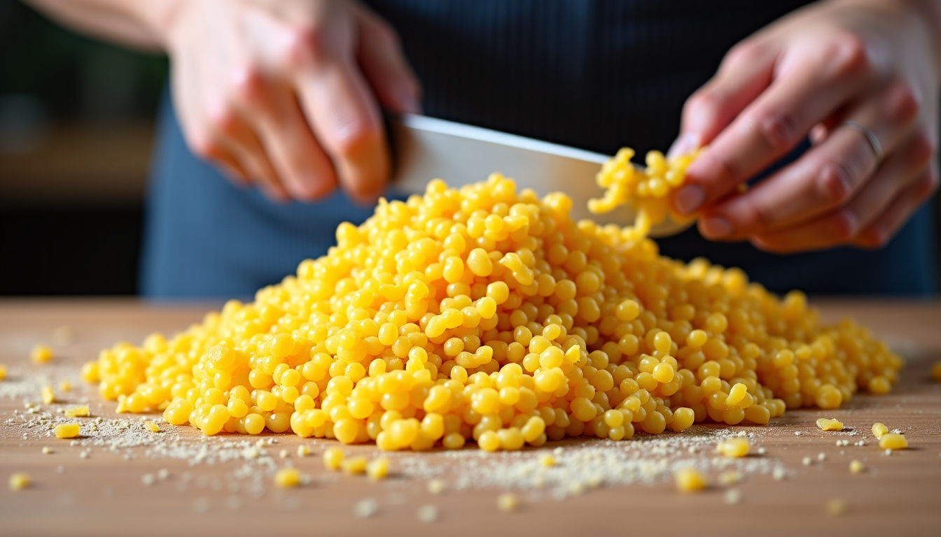 Préparation de la courge pour le couscous, épluchée et coupée en dés