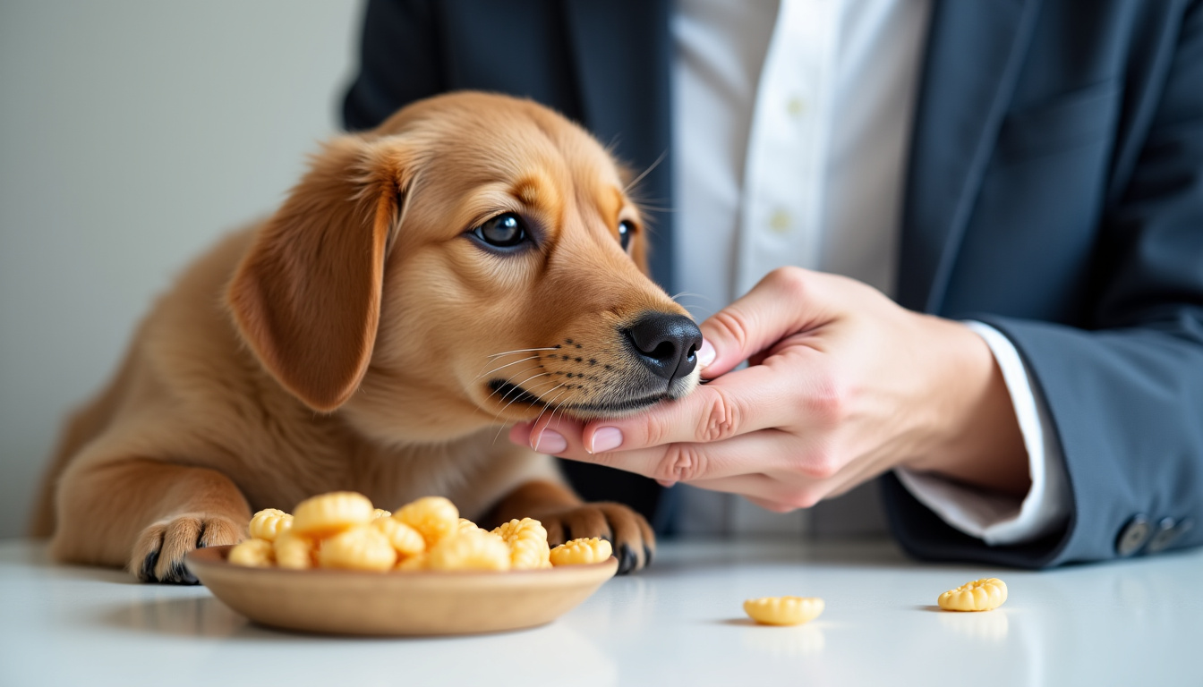 Un éducateur canin récompensant un chien avec une friandise lors d