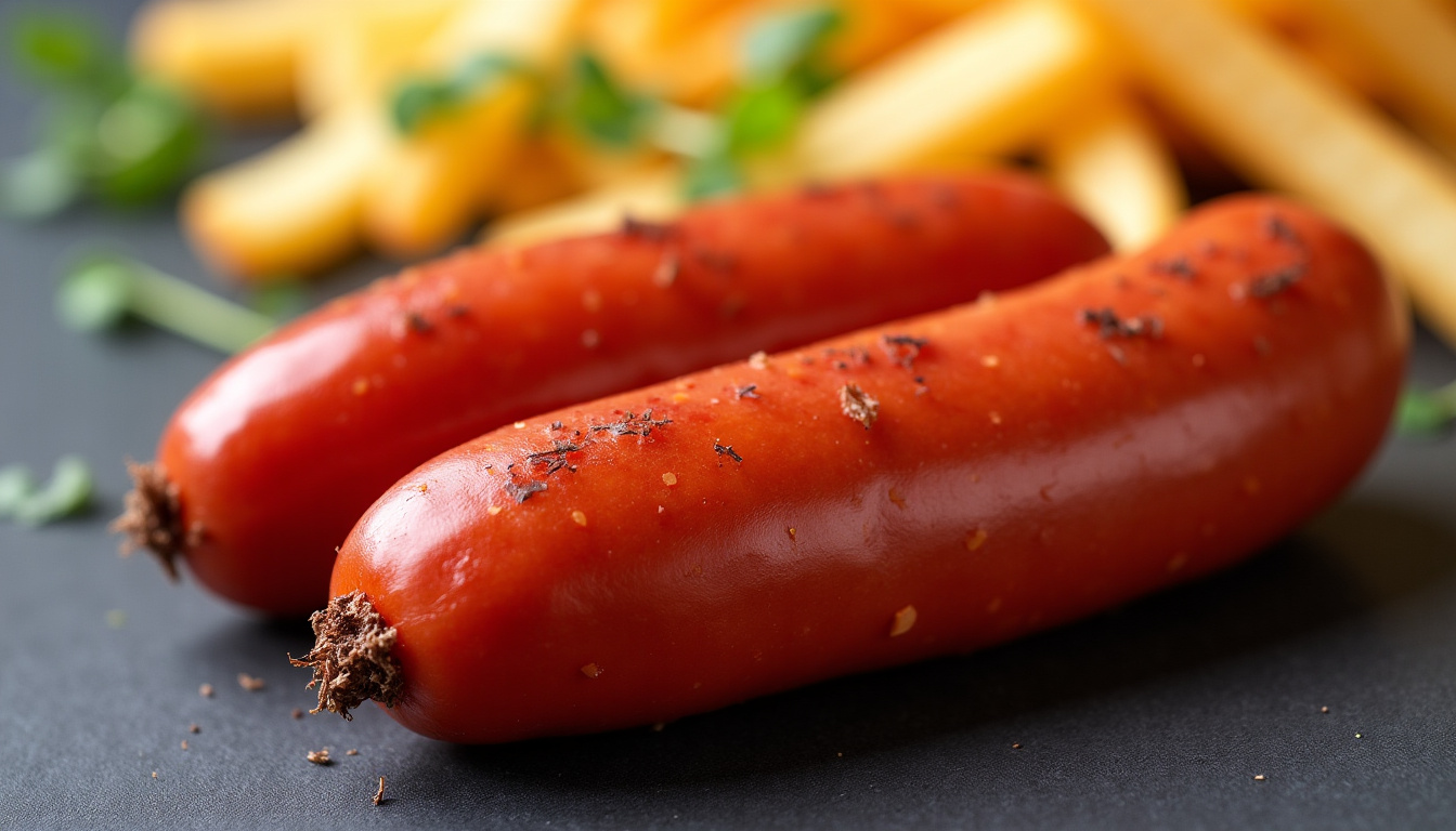 Andouillette lyonnaise servie dans un bouchon traditionnel, accompagnée de frites et d