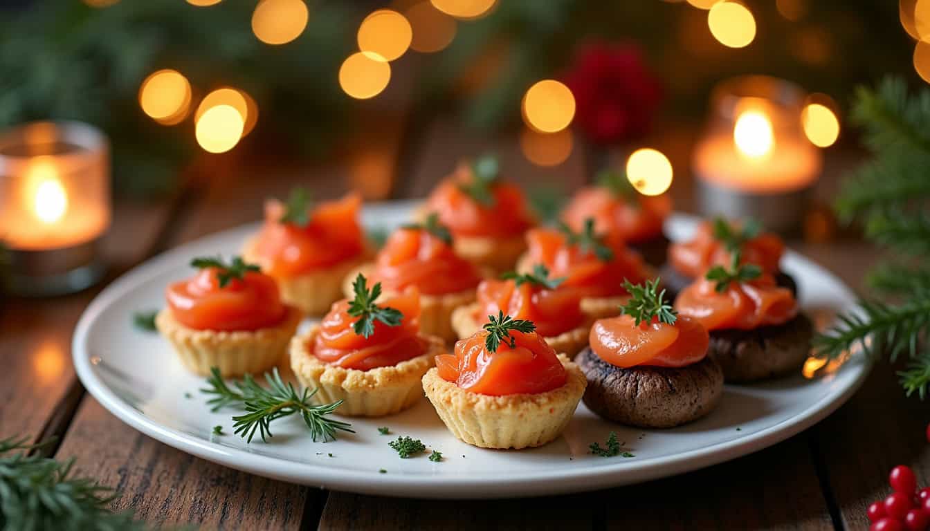 Assiette de petites bouches festives pour un apéro de Noël