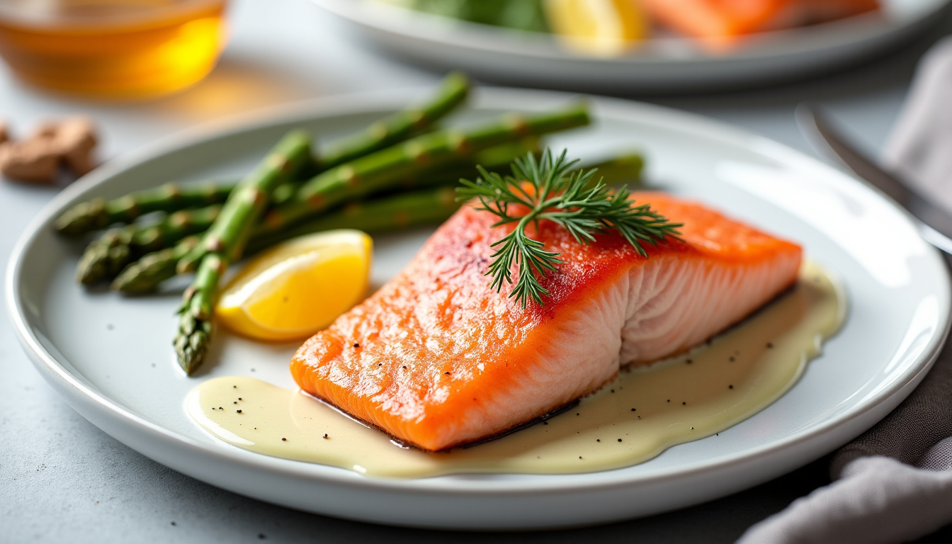 Assiette élégante avec pavé de saumon cuit à l