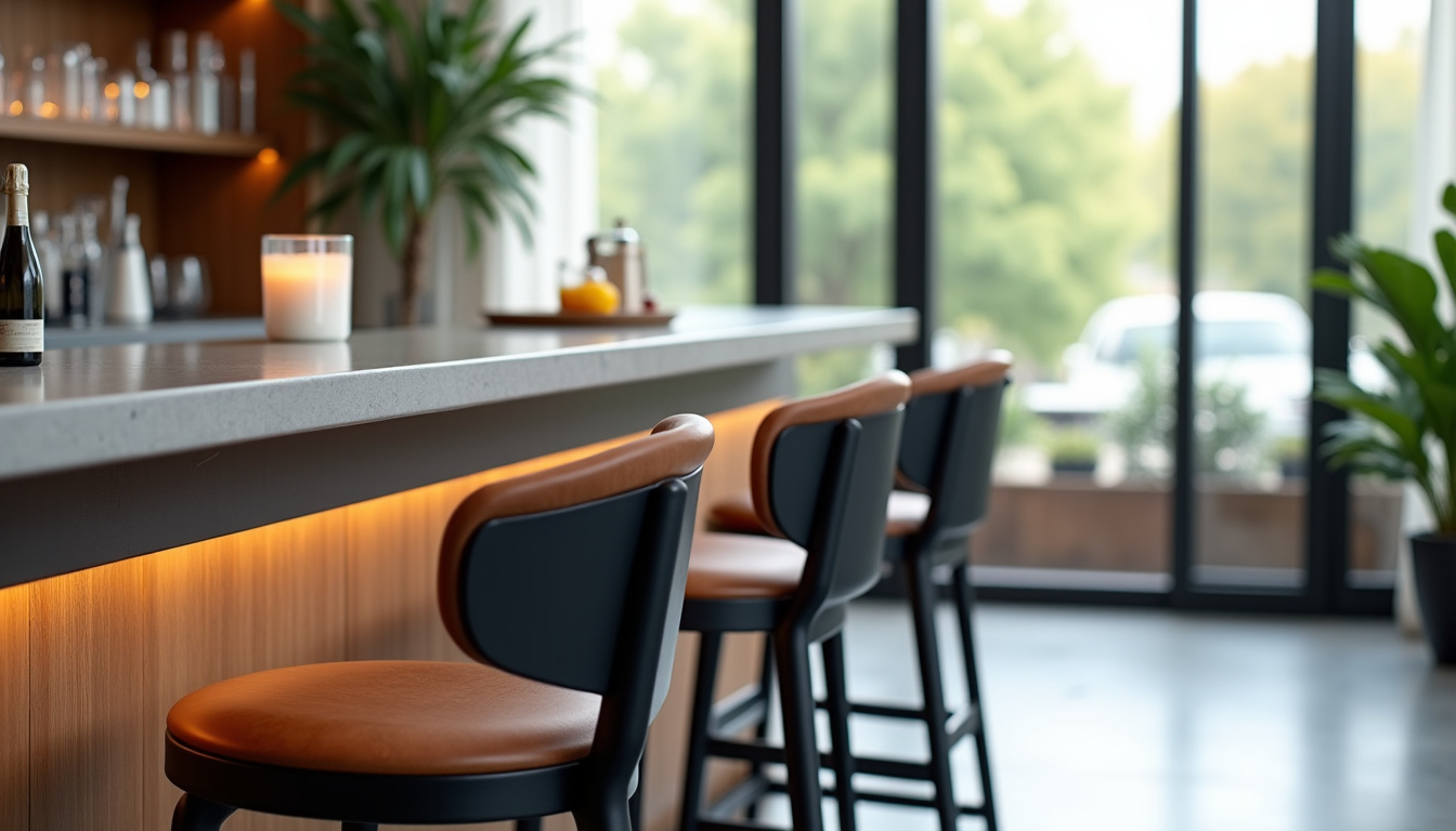 Chaises de restaurant modernes avec dossier en forme géométrique, disposées autour d