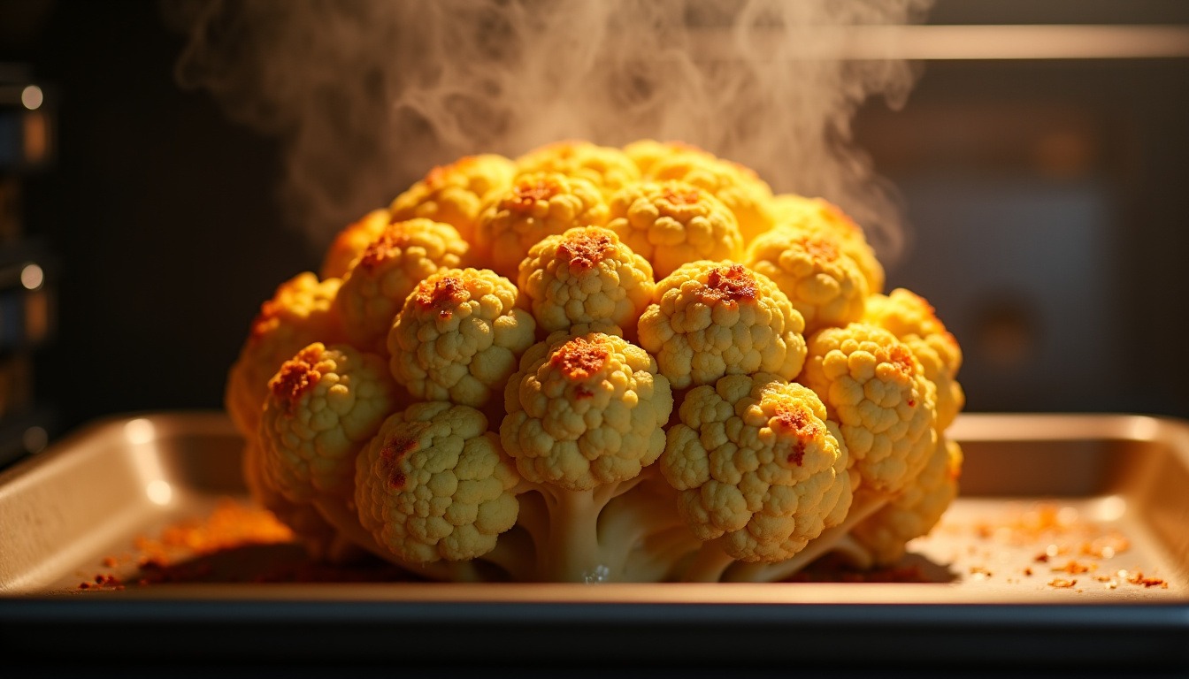 Chou romanesco en train de cuire dans le four sur une plaque de cuisson
