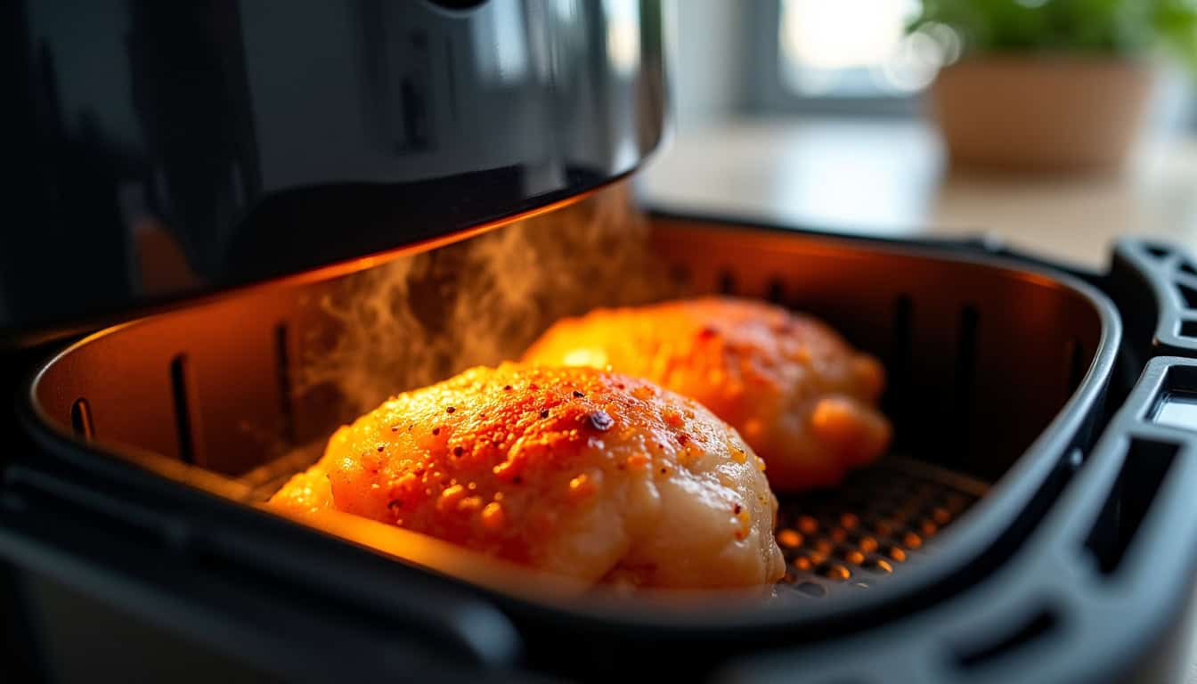 Cuisses de poulet en train de cuire dans l