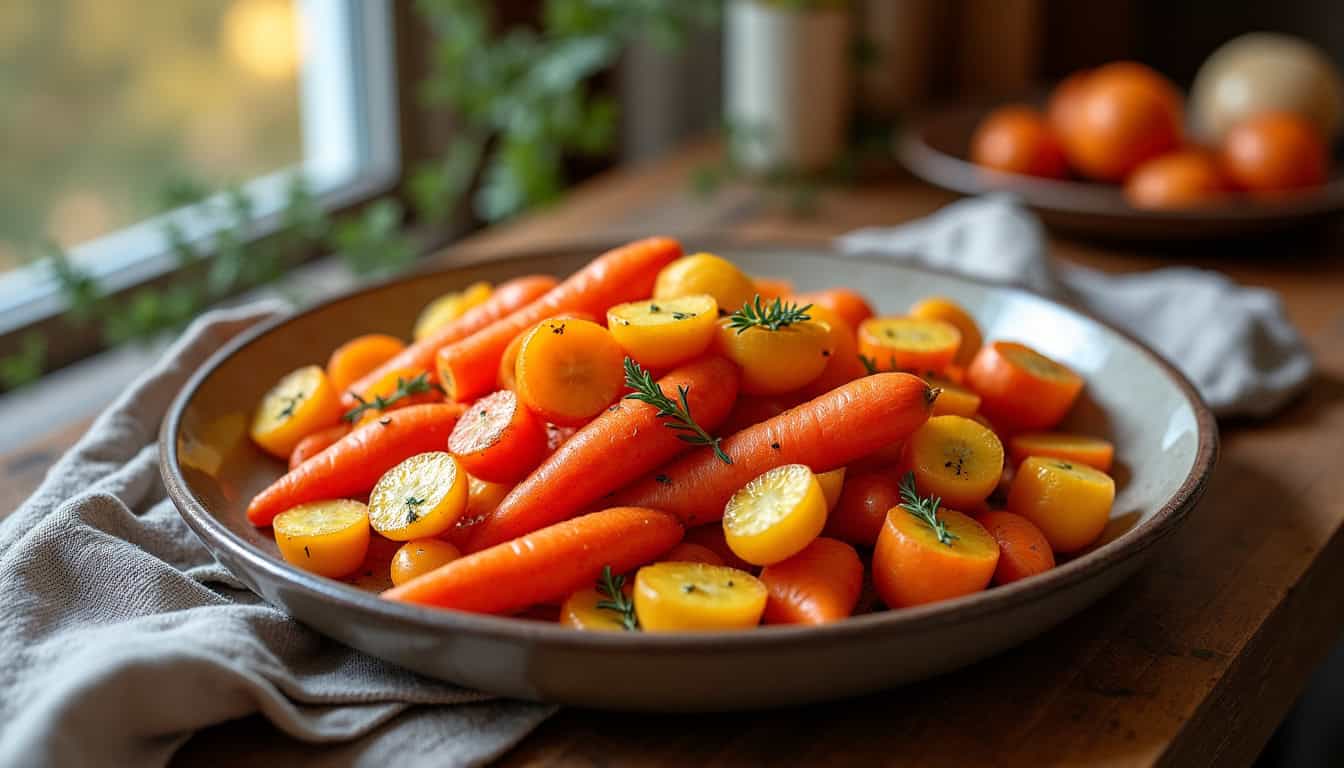 Légumes racines rôtis disposés autour d