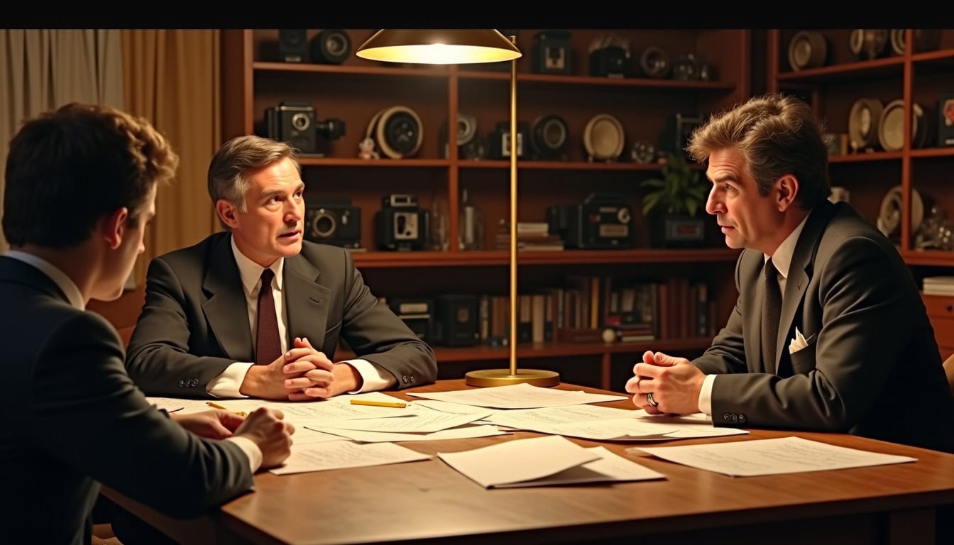 Louis de Funès en réunion de travail pour la création du film Le Grand Restaurant