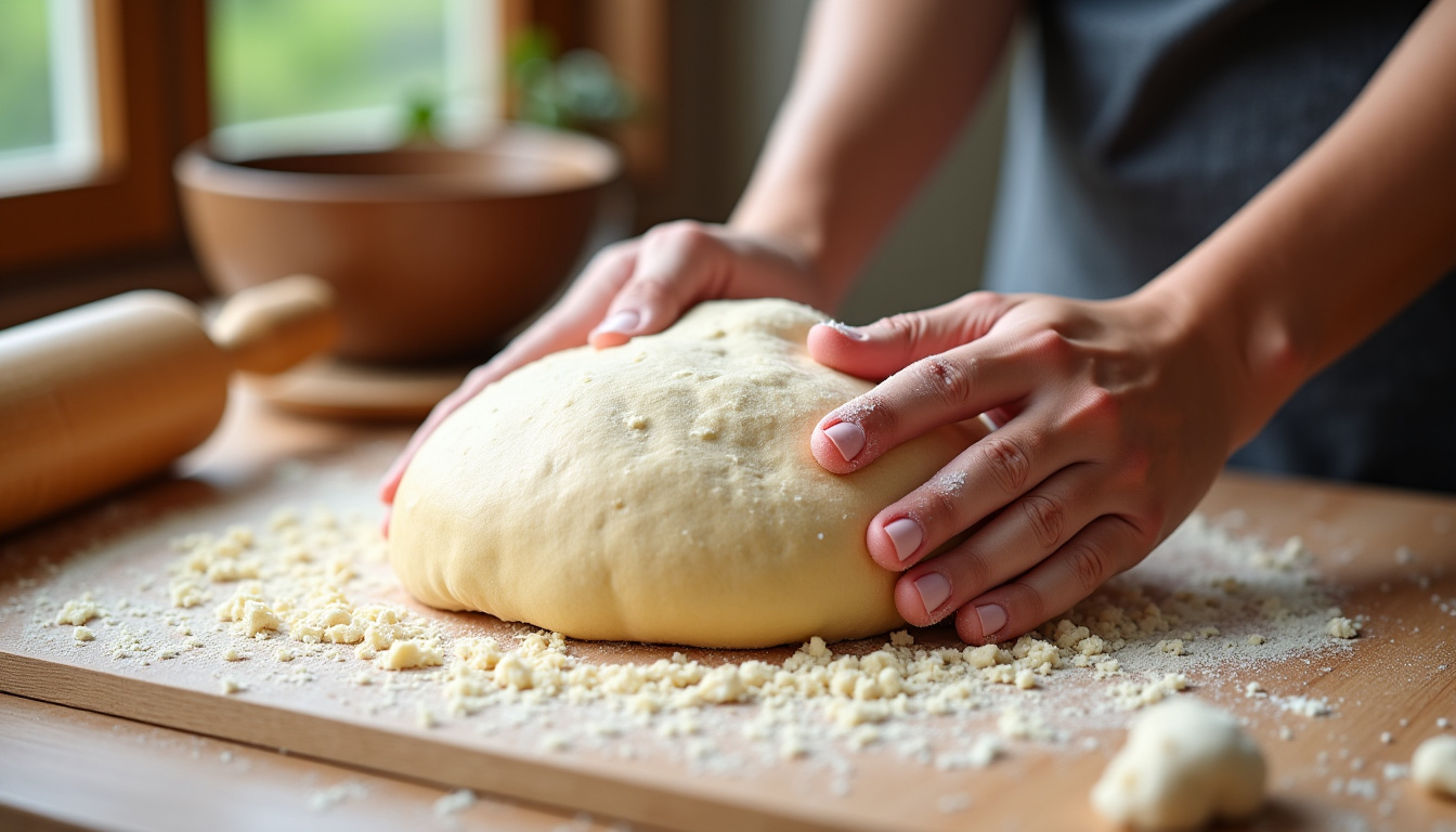 Préparation de la pâte à bugnes pour Air Fryer sur plan de travail en bois