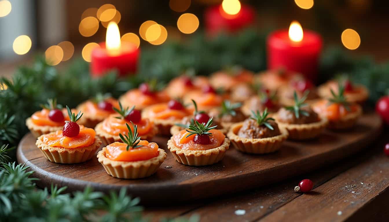 Préparation de petites bouchées pour un apéro de Noël