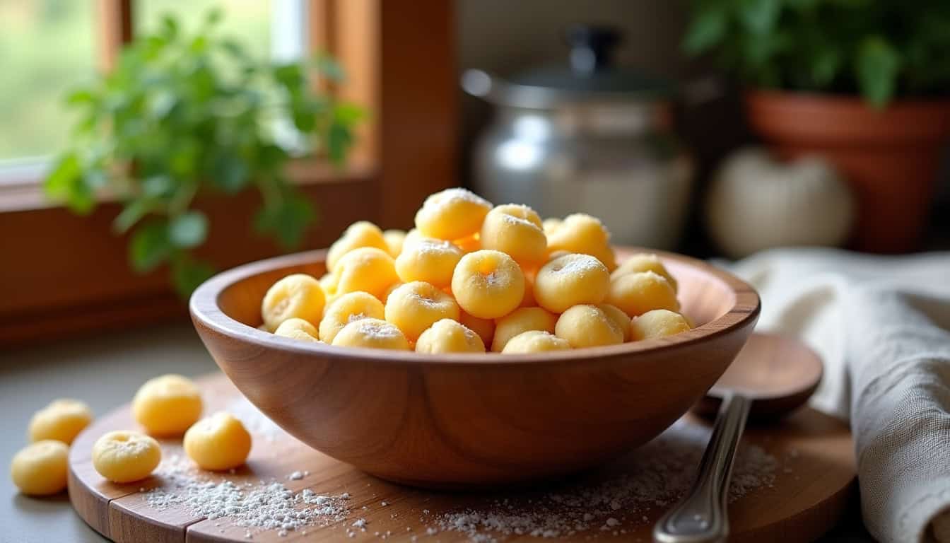 Préparation des gnocchis dans un saladier avant cuisson à l