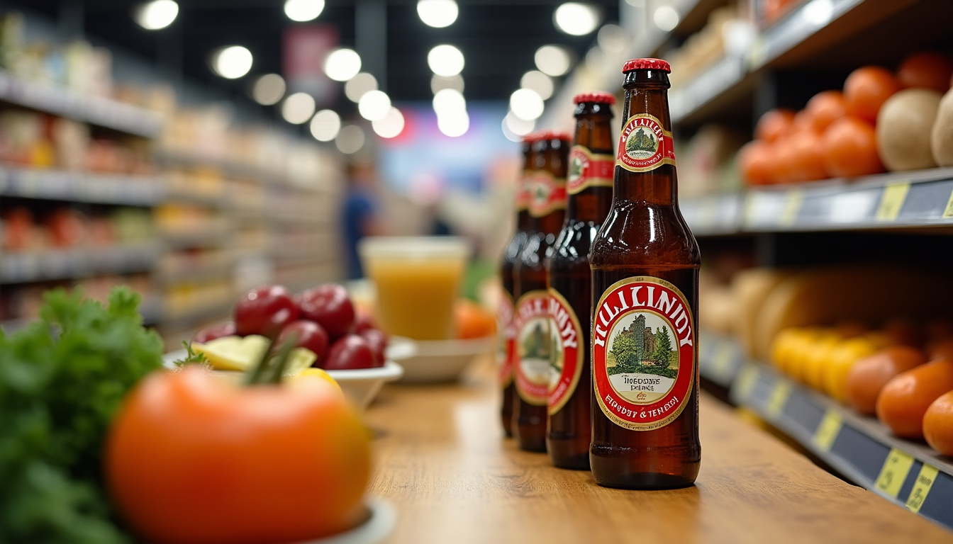 Rayon supermarché avec des canettes de bière Kilkenny en évidence