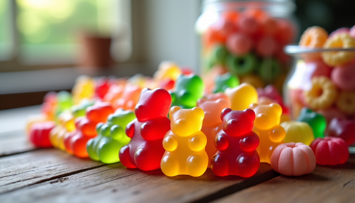 Assortiment de bonbons populaires en France, incluant des gommes américaines, des bonbons en vrac et des friandises asiatiques