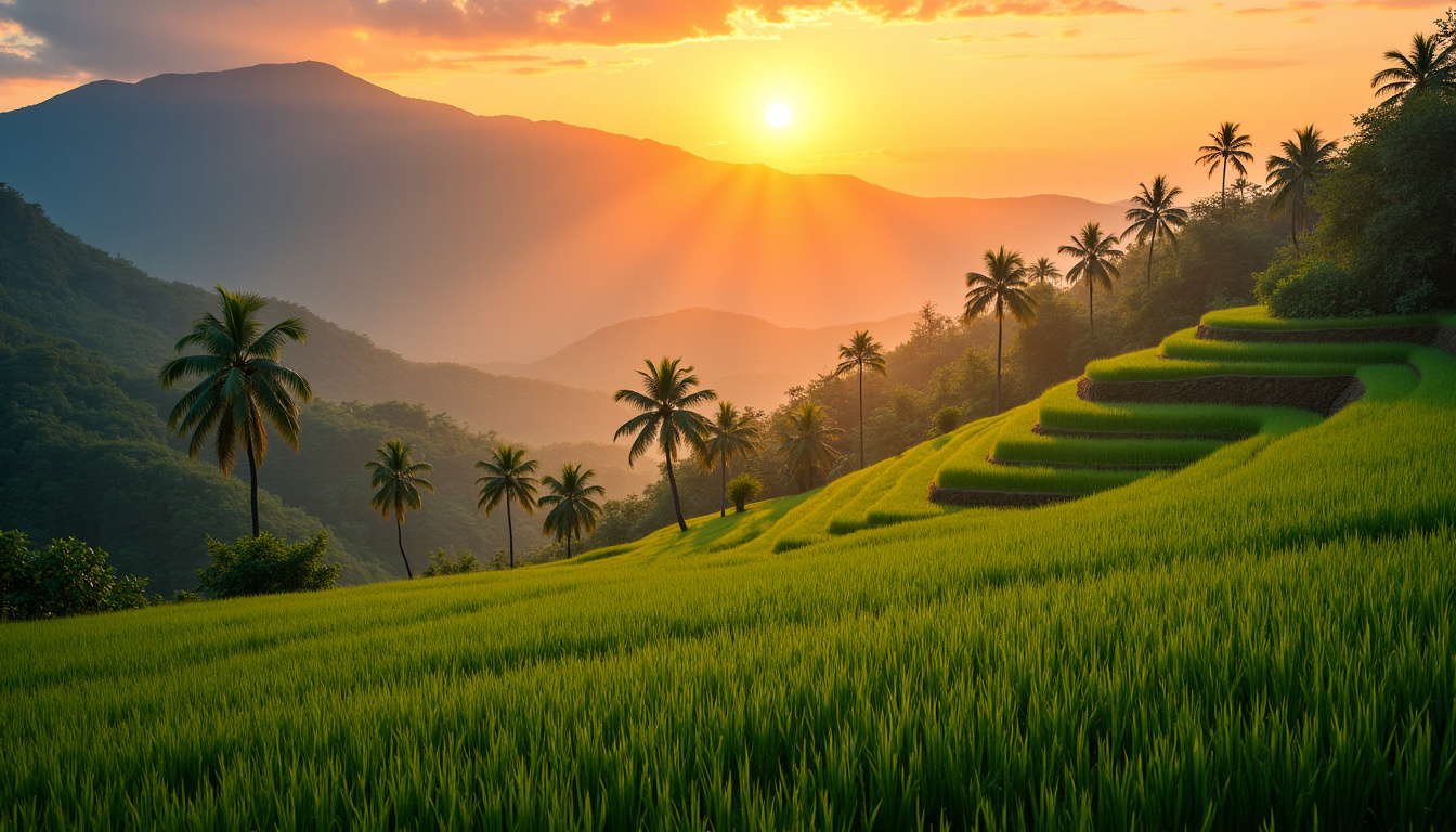 Paysages asiatiques et américains: rizières vietnamiennes, plages du Costa Rica, montagnes mexicaines