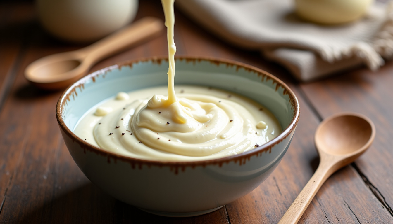 Préparation du McFlurry maison avec versement de la crème et du mascarpone dans un saladier