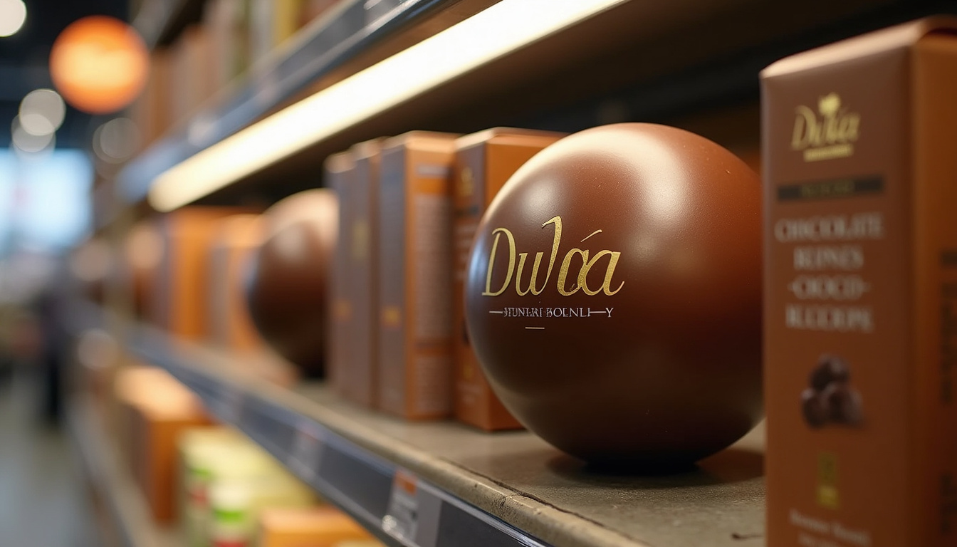 Chocolat Dubaï en boule exposé dans le rayon d