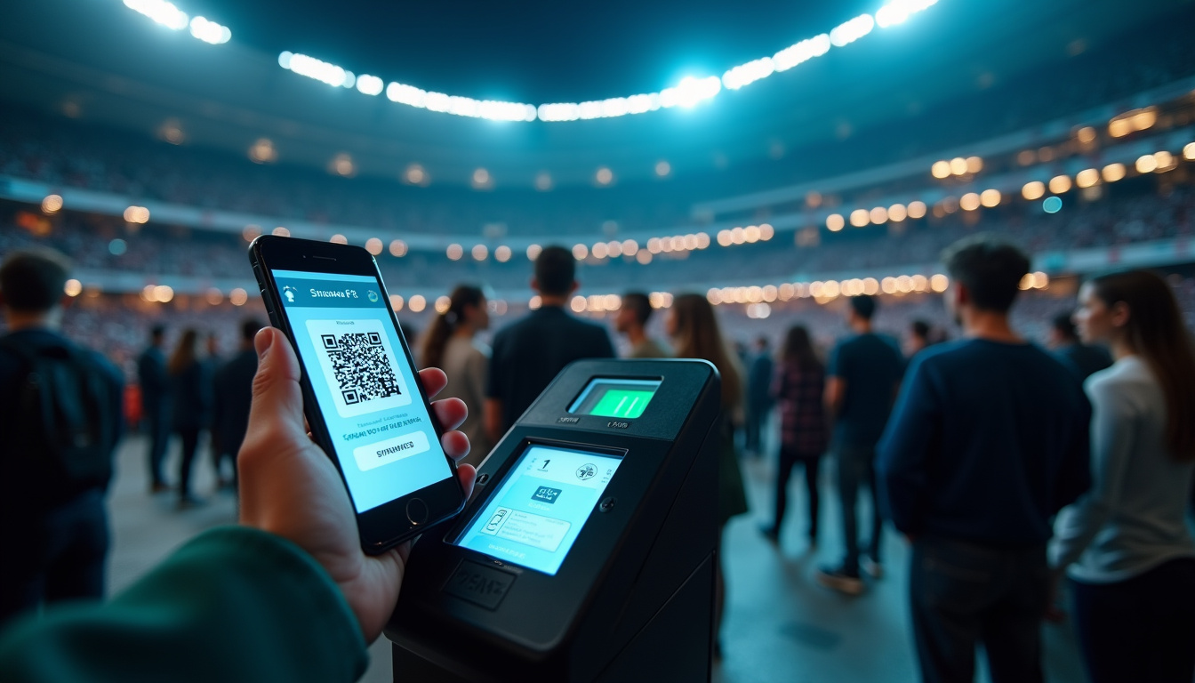 Illustration du processus de scan d’un billet numérique à l’entrée d’un stade pendant la CAN