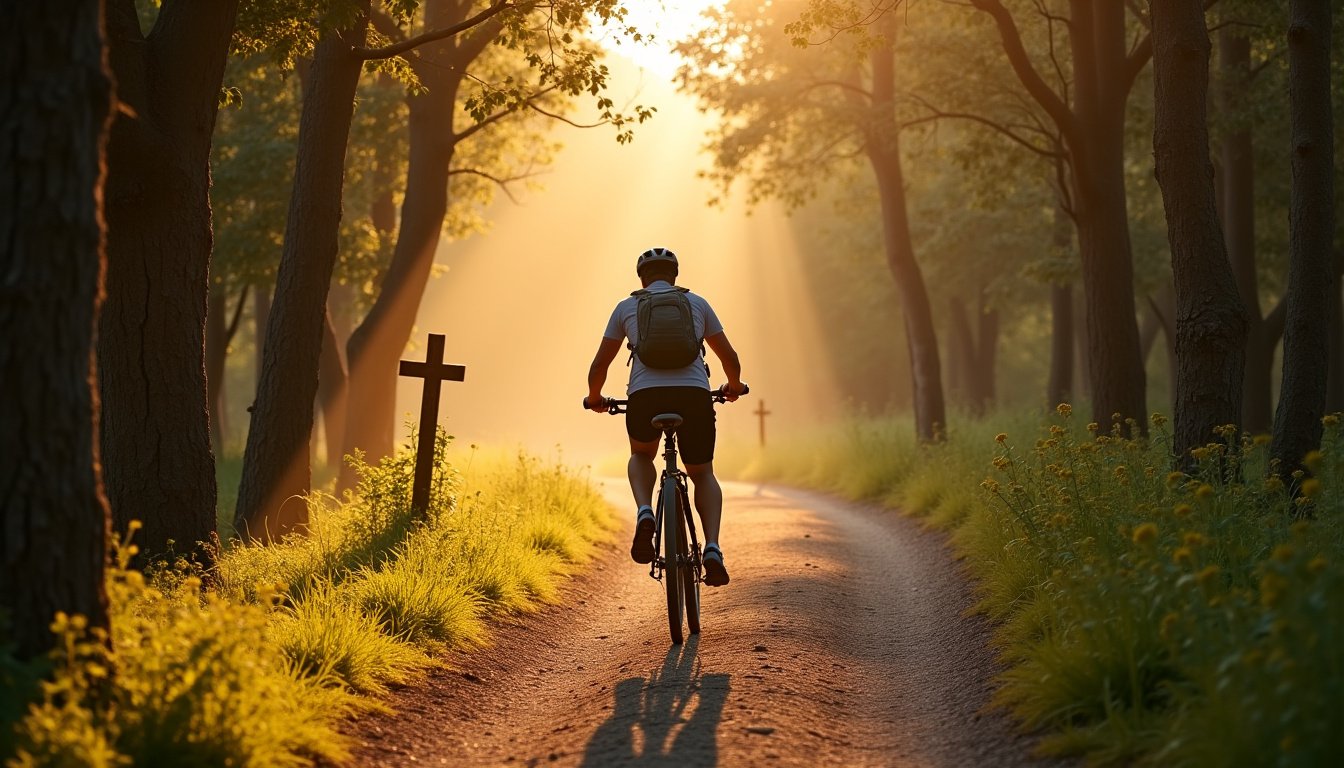 Pèlerin à vélo sur le chemin de Saint-Jacques de Compostelle