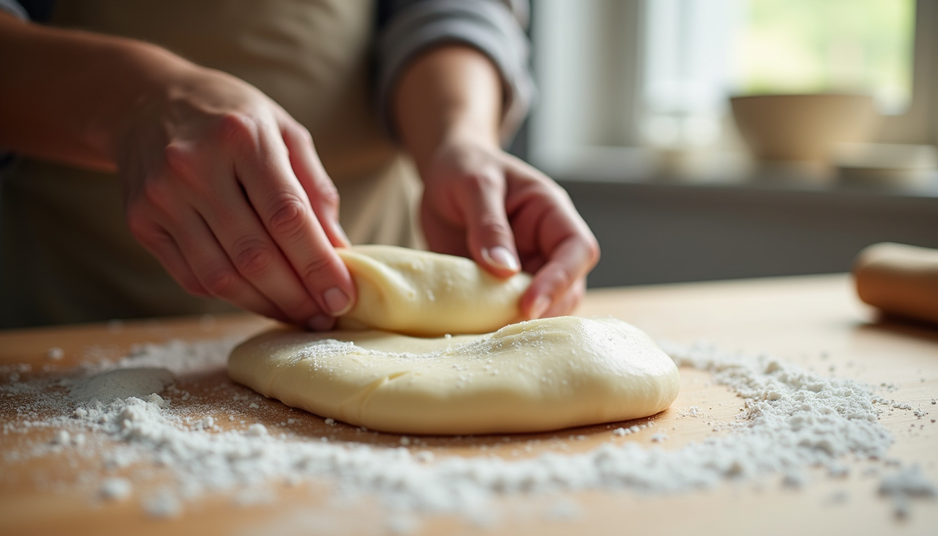 Préparation et façonnage de quenelles nature à la main sur un plan de travail