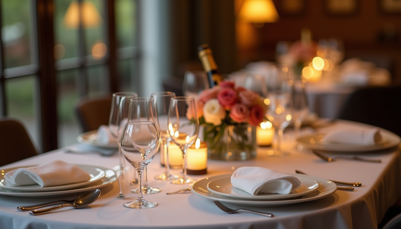 Table dressée pour un repas gastronomique à domicile