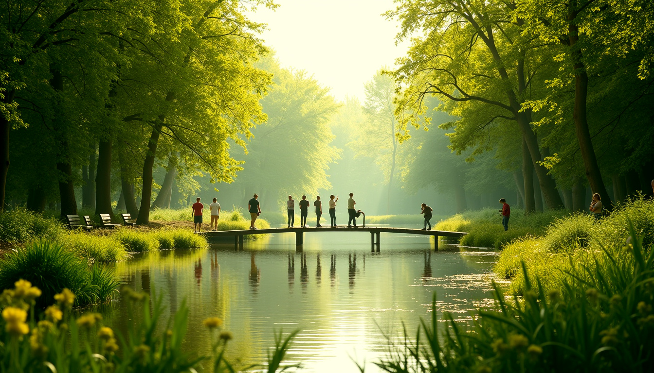 Touristes en visite au lagon du bois de Saint-Pierre à Poitiers, prenant des photos et profitant de l’environnement