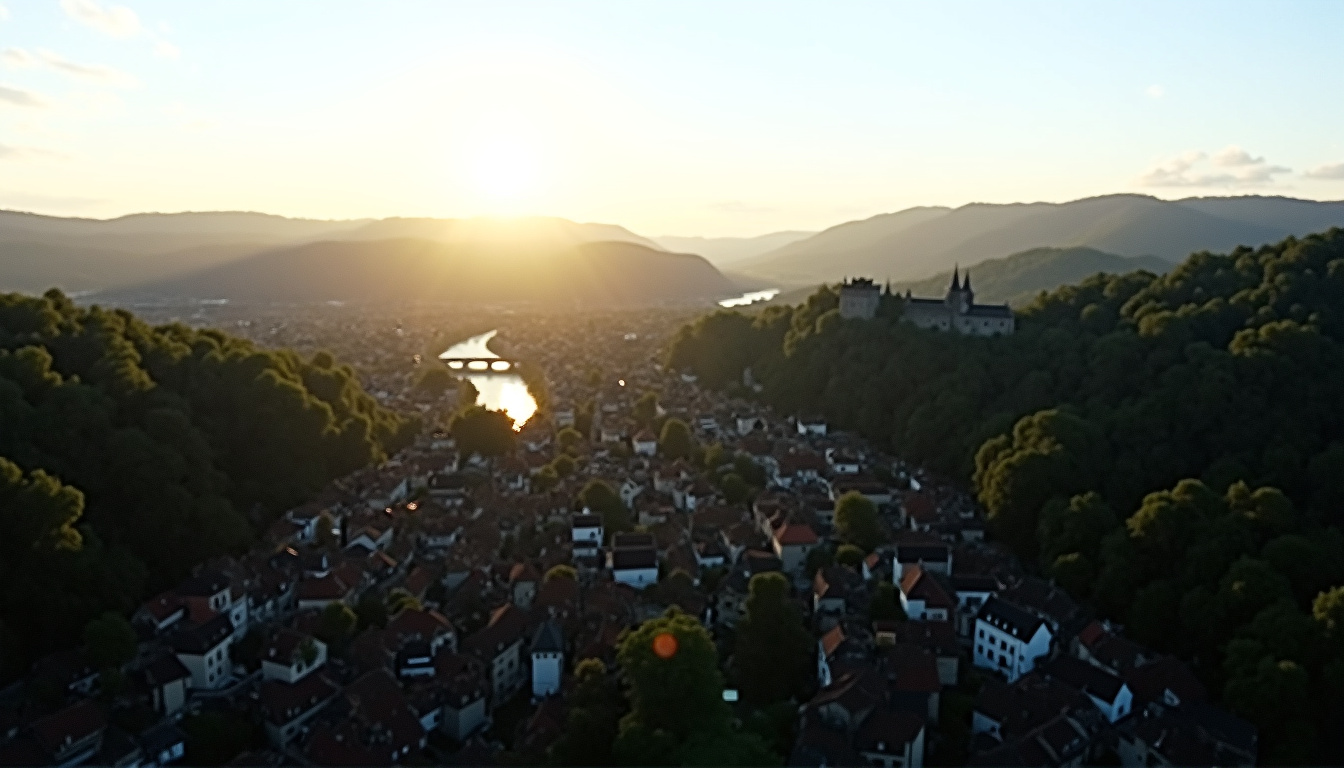 Vue aérienne de Heidelberg montrant le château, le Neckar et la vieille ville