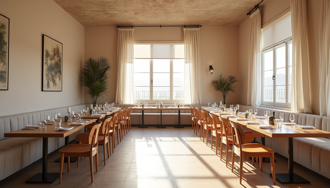 Intérieur élégant et sobre du restaurant Les Agitateurs à Nice, ambiance feutrée avec tables espacées et lumière naturelle