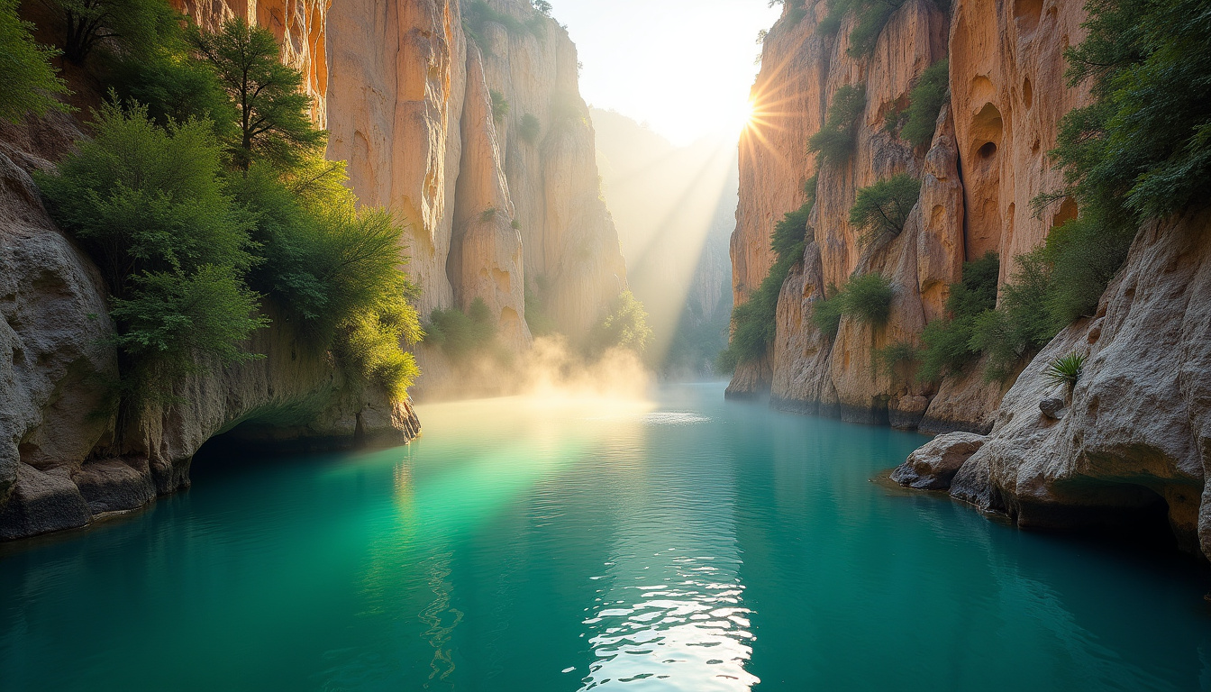 Paysage spectaculaire du canyon de Mascún en Sierra de Guara, avec eau turquoise et falaises calcaires
