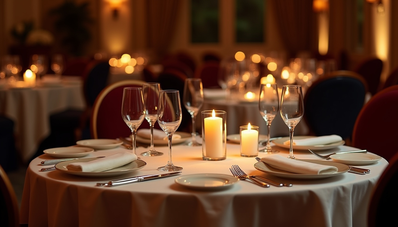 Repas privé organisé par Les Agitateurs, ambiance feutrée avec tables rondes et bougies