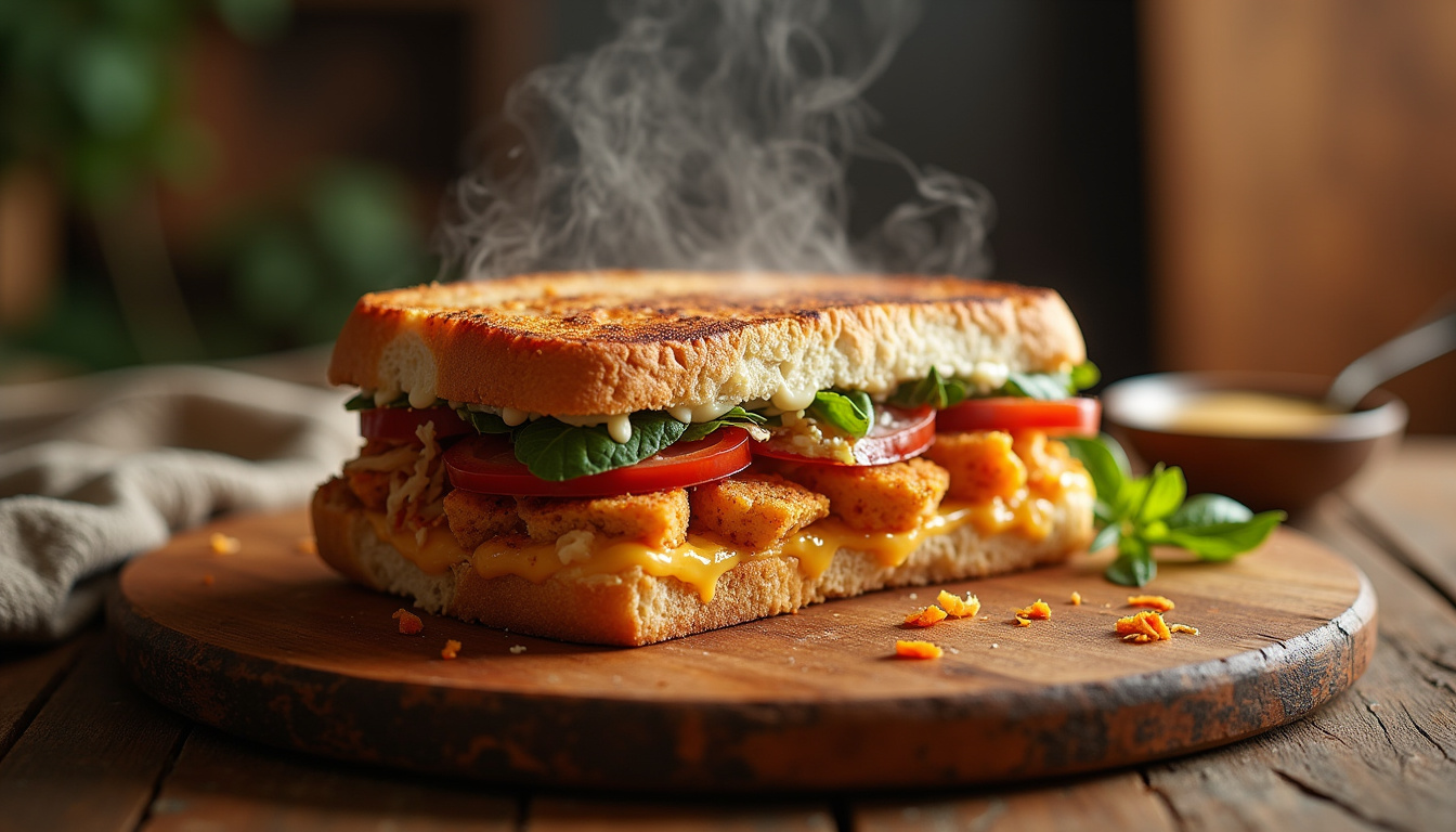 Reuben végétarien avec tempeh, choucroute maison et fromage végétal