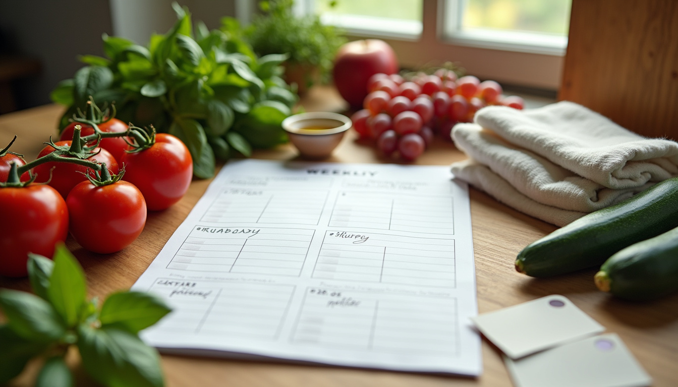 Tableau de planification hebdomadaire des repas avec recettes de saison