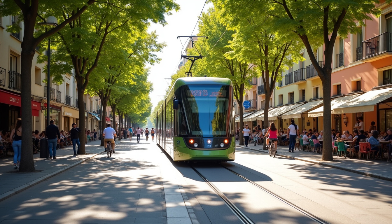 Tramway de la ligne 3 en circulation dans le centre-ville de Montpellier