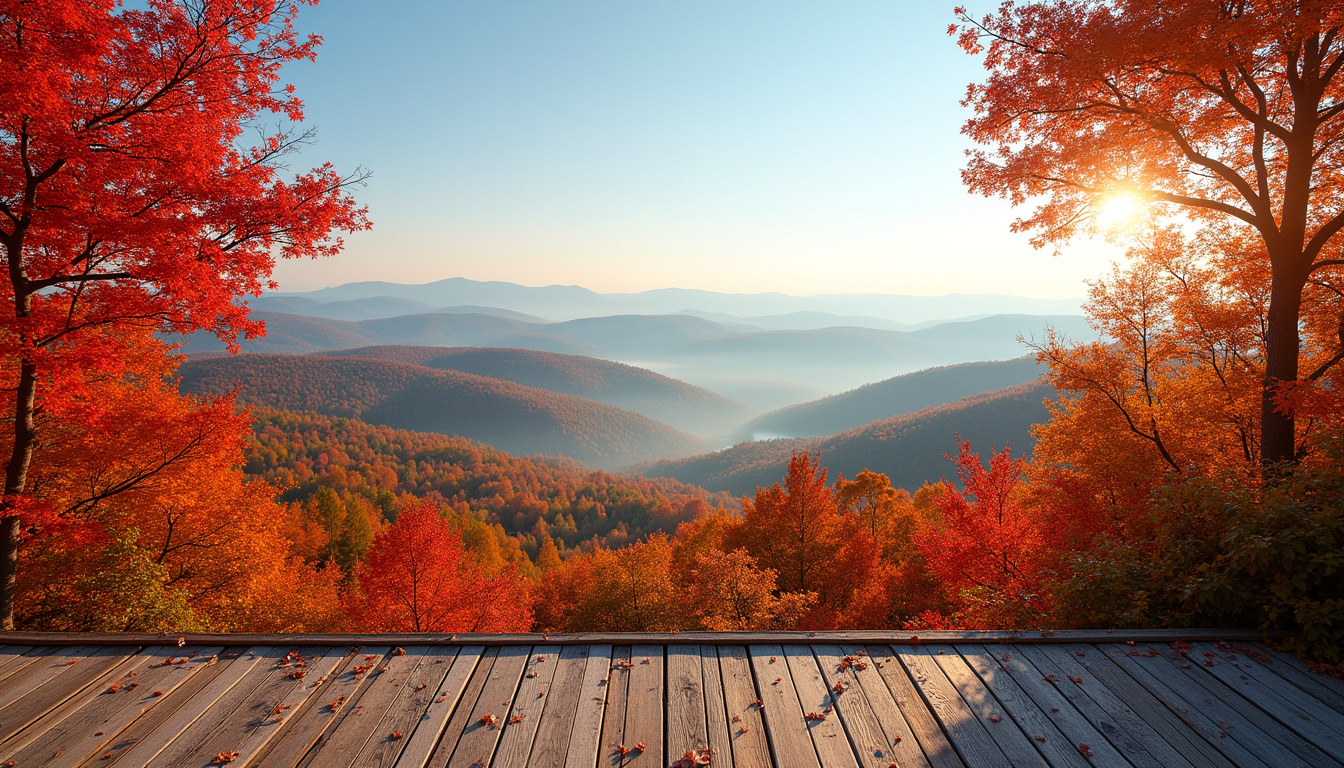 Vue depuis le Village du bûcheron à Grandes-Piles en automne, forêt colorée