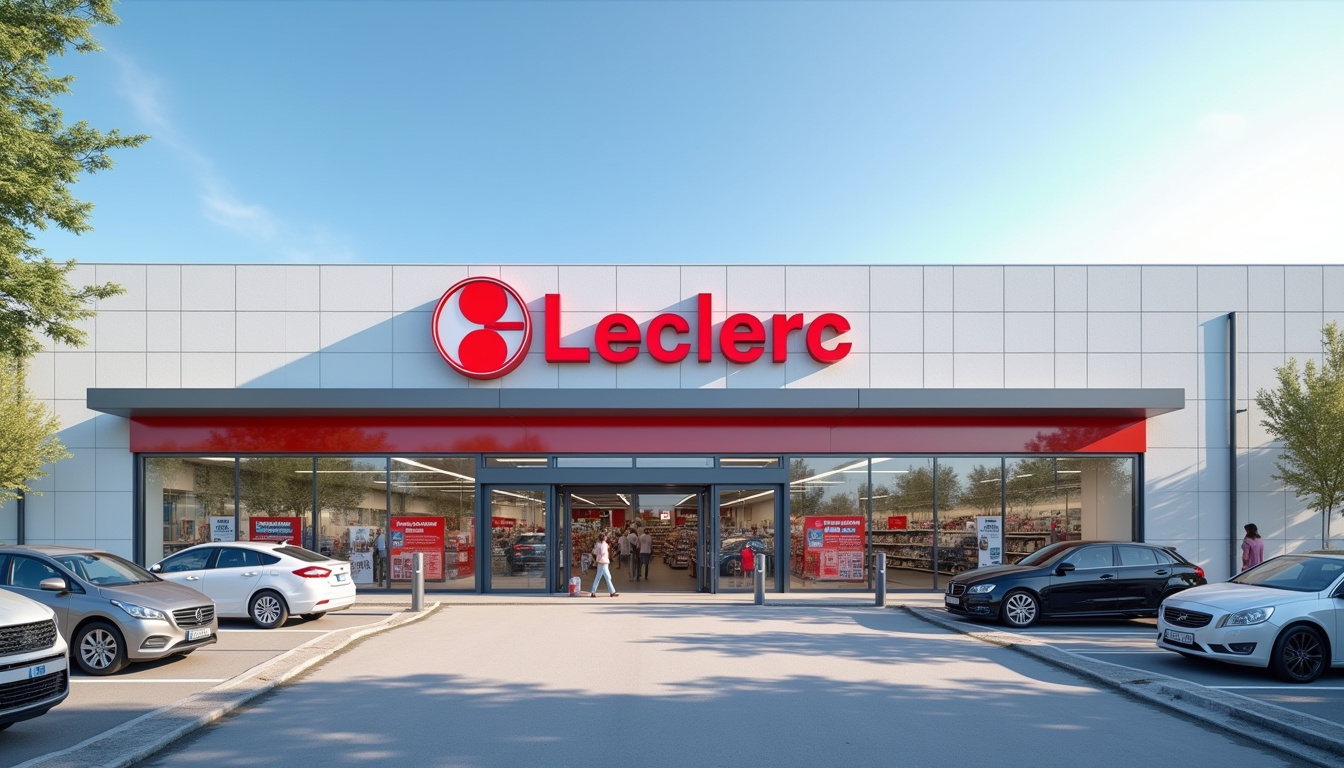 Entrée principale du magasin E.Leclerc à Chambly, vue de jour avec parking visible