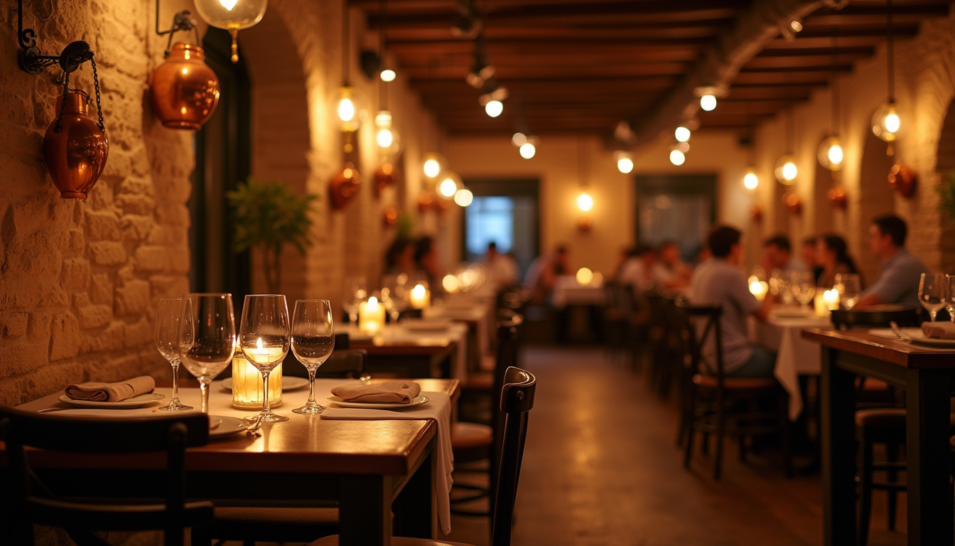 Intérieur chaleureux du restaurant Gargantua à Guichen avec tables en bois et ambiance feutrée
