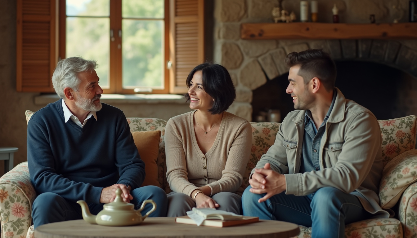Les trois invités de l'émission Un dimanche à la campagne du 23 novembre 2025: Loïck Peyron, Natacha Lindinger et Thomas Angelvy en discussion dans la maison de campagne