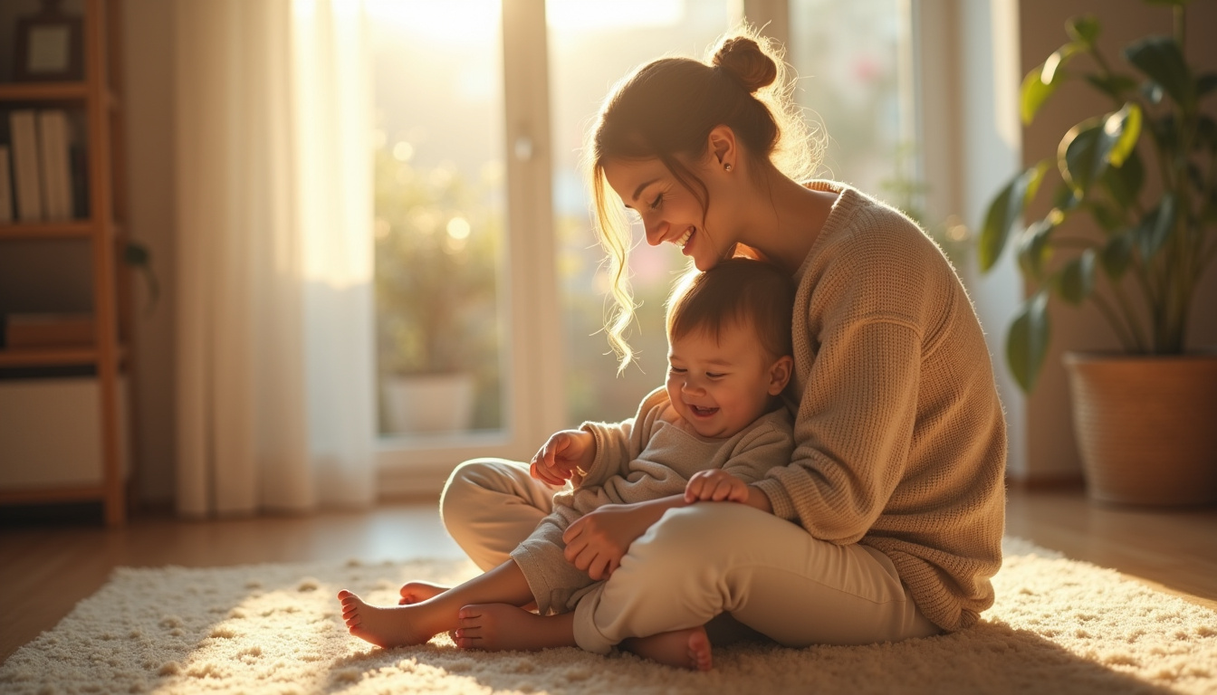Portrait d'Inzia, fondatrice de maman-a-louest.com, souriant avec son enfant