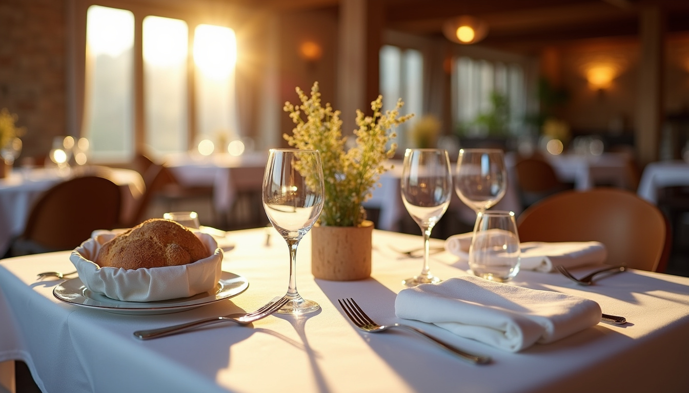 Table dressée dans un restaurant à Saint-Grégoire, prêt pour le service