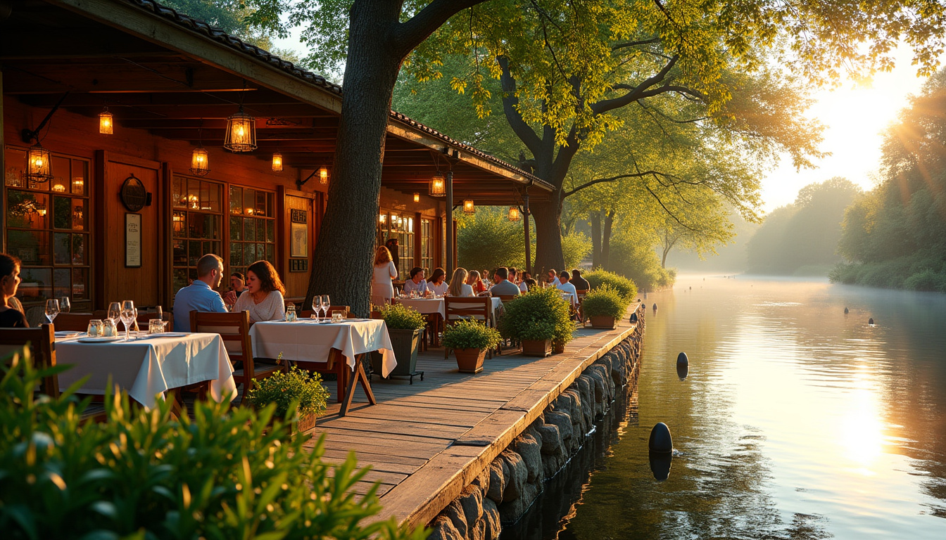Vue extérieure du restaurant Le Marin’Boël situé en bord de rivière Vilaine avec terrasse et ambiance naturelle