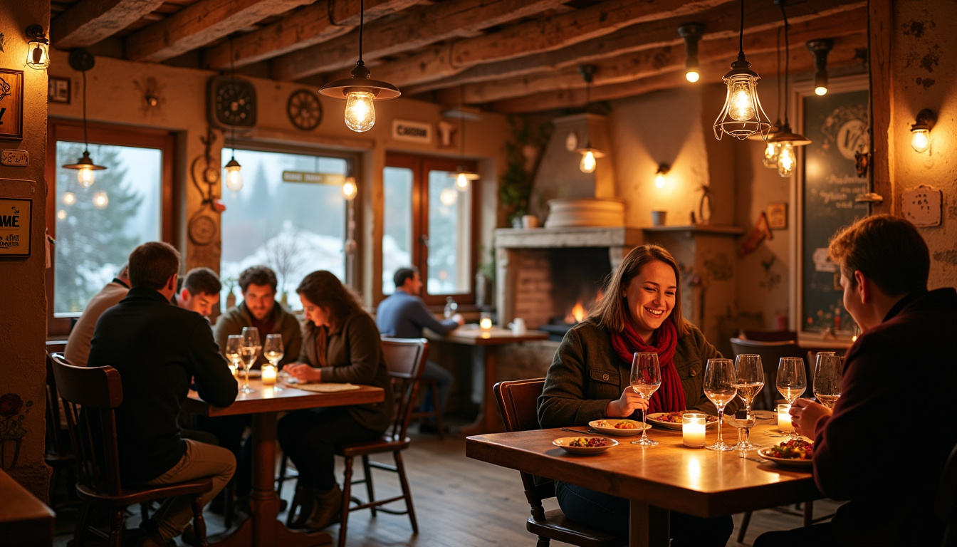 Intérieur du bistrot Mémé Joe à Super Besse, avec décoration originale et ambiance conviviale