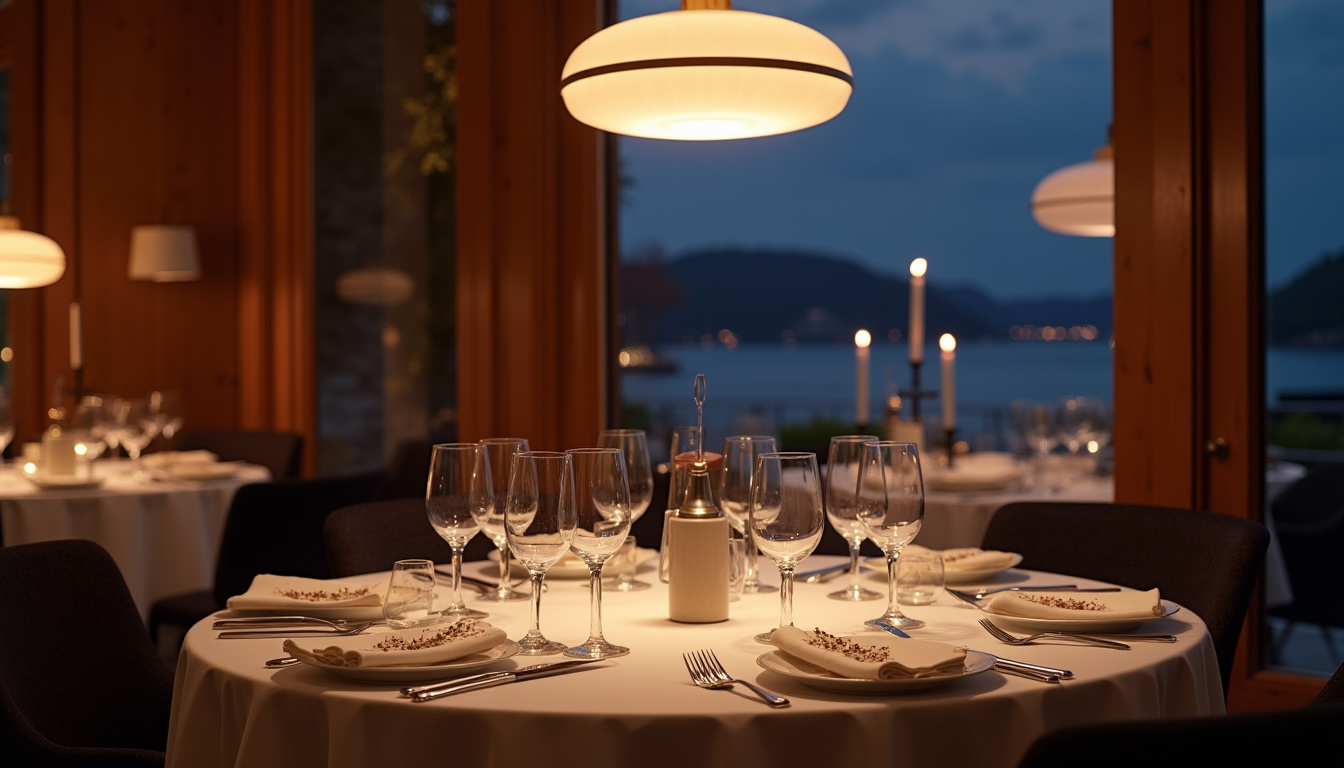 Intérieur élégant d'un restaurant gastronomique à Annecy avec table mise pour un repas étoilé Michelin