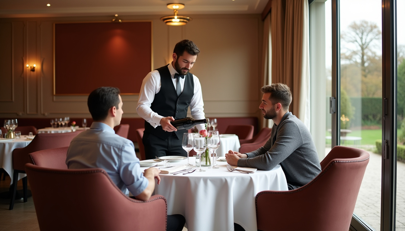 Intérieur d'un restaurant gastronomique étoilé à Rennes, ambiance chaleureuse et élégante