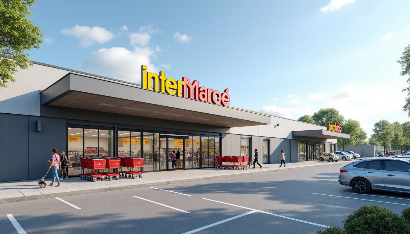 Vue extérieure du supermarché InterMarché à Créney-près-Troyes, montrant l'entrée principale et le parking